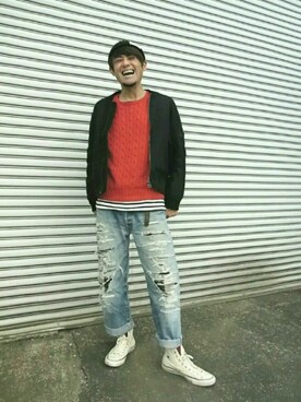 「ドラフトリーバイス」｜「アイテム（ブルゾン）」を使った、りっきーさん（メンズ・177cm）の冬コーディネート