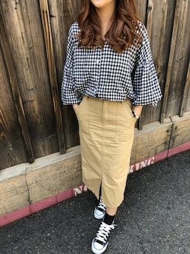 「ギンガムチェックシャツ」｜salusさん（レディース・156cm）の春コーディネート