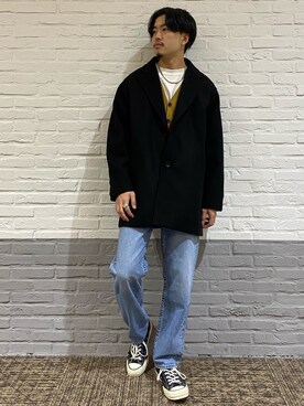 「Right-on（ライトオン）のアイテム（チェスターコート）」を使った、riku1166さん（メンズ・180cm）の冬コーディネート