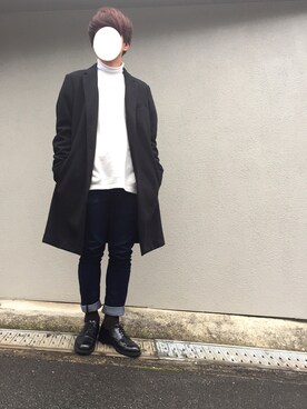 「スエット」｜「アイテム（チェスターコート）」を使った、こうさん（メンズ・171cm）の冬コーディネート