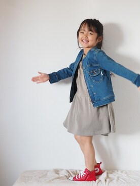 「新作」｜「アイテム（ノーカラージャケット）」を使った、makeyourday_officialさん（キッズ・110cm）の冬コーディネート