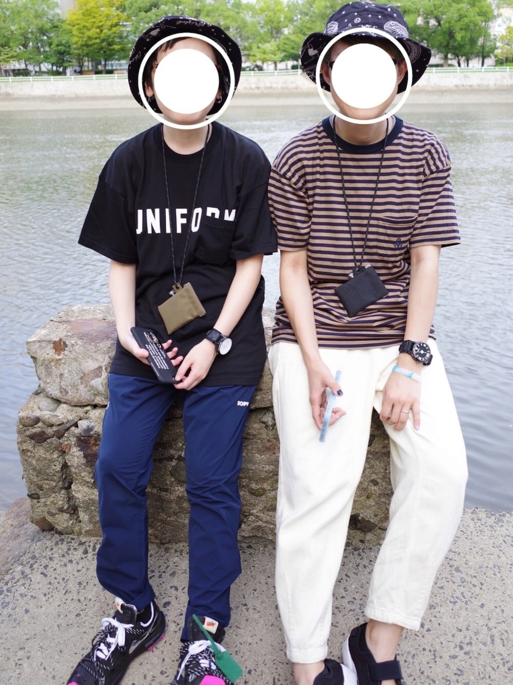 「FCRB、F.C.R.B.、F.C.Real Bristol、uniform experiment、UE、NIKE、off white、SOPHNET.」｜「F.C.Real BristolのHAWAIIAN HAT（ハット、ブラック系）」を使った、0309さん（レディース・155cm）の夏コーディネートの1枚目の写真