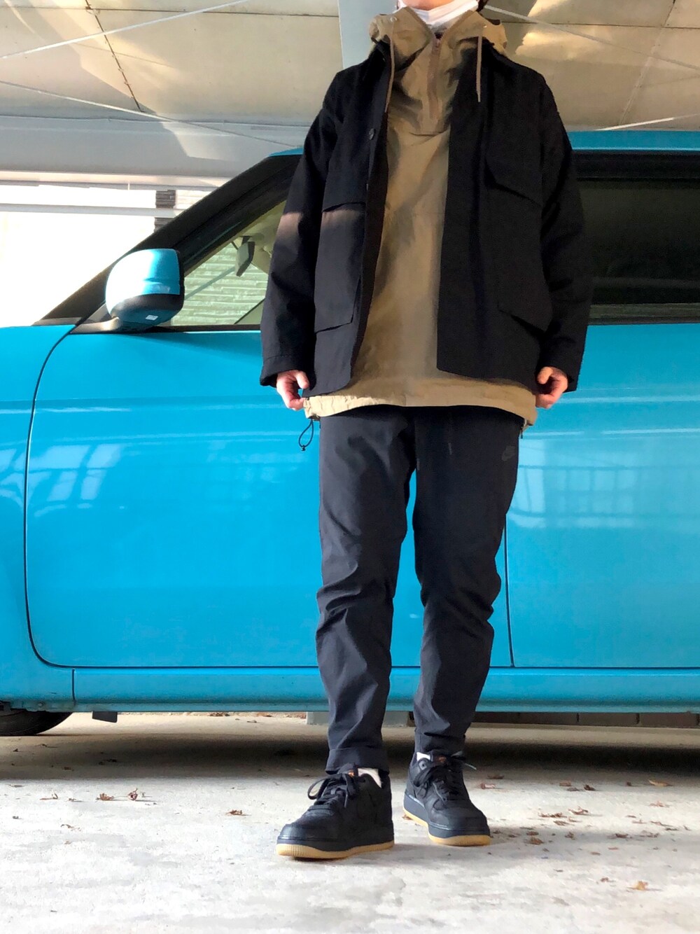 「descendant、uniform experiment、NIKE AIR FORCE」｜「DESCENDANTのアイテム（シャツ/ブラウス、ブラック系）」を使った、0309さん（レディース・155cm）の秋コーディネートの1枚目の写真