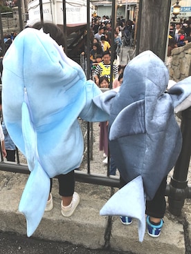 「楽天のアイテム（トップス、ブルー系）」を使った、スボンシポプさん（キッズ）の秋コーディネート