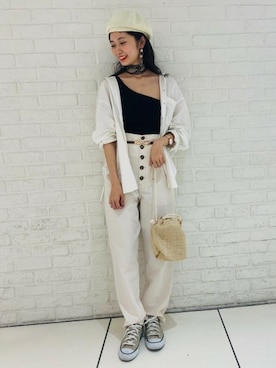 「ハイウエストパンツ」｜「アイテム（カーゴパンツ）」を使った、JS天神ソラリアプラザ店STAFFさん（レディース・157cm）の春コーディネート
