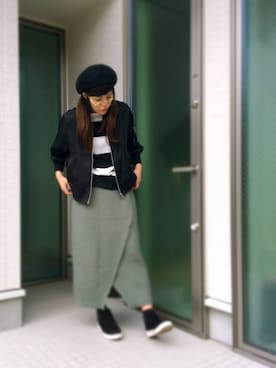 「ラップスカート」｜「アイテム（MA-1）」を使った、かえ。さん（レディース・157cm）の秋コーディネート