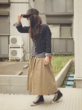 「mysty woman（ミスティウーマン）のアイテム（デニムジャケット）」を使った、かえ。さん（レディース・157cm）の春コーディネート