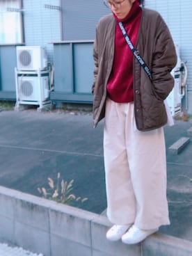 「w closet（ダブルクローゼット）のアイテム（その他アウター）」を使った、かえ。さん（レディース・158cm）の秋コーディネート