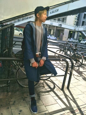 「no brand（ノーブランド）のアイテム（モッズコート）」を使った、宏さん（メンズ・177cm）の春コーディネート