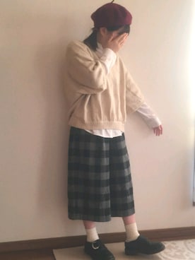 「POU DOU DOU（プードゥドゥ）のアイテム（ハンチング/ベレー帽）」を使った、AoIさん（レディース・150cm）の秋コーディネート