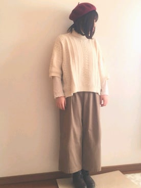「POU DOU DOU（プードゥドゥ）のアイテム（ハンチング/ベレー帽）」を使った、AoIさん（レディース・150cm）の秋コーディネート