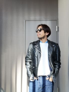 「45R（フォーティファイブアール）のアイテム（Tシャツ/カットソー）」を使った、タカヨシさん（メンズ・166cm）の秋コーディネート