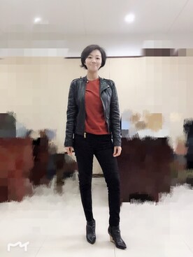 「MANGO（マンゴ）のアイテム（ライダースジャケット）」を使った、为为vivian0662さん（レディース・164cm）の秋コーディネート