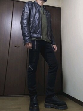 「DIESEL（ディーゼル）のアイテム（ライダースジャケット）」を使った、328【相互】さん（メンズ・181cm）の春コーディネート