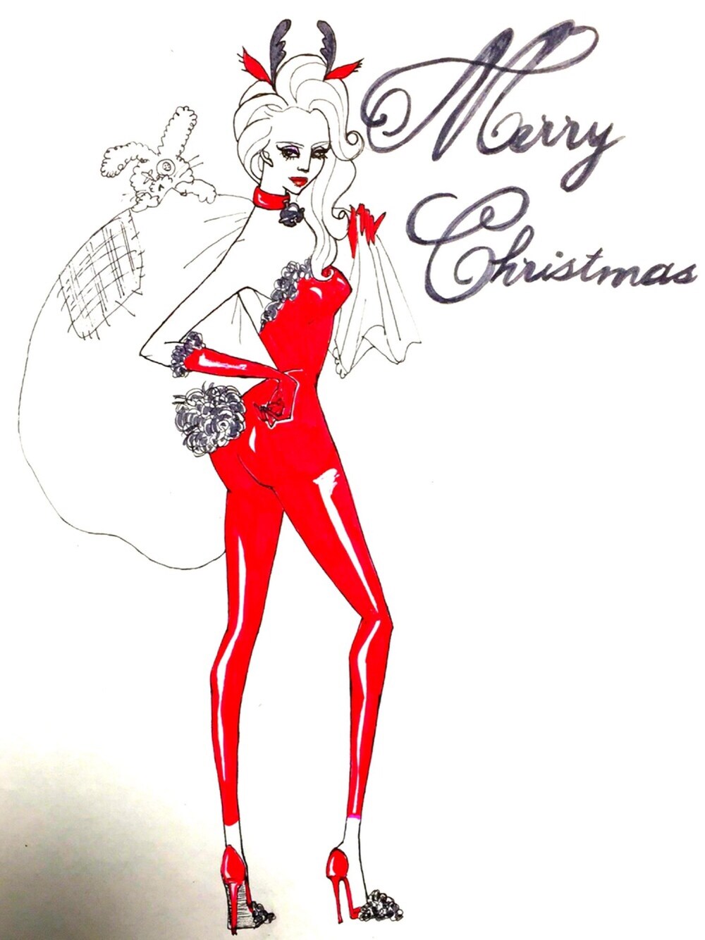 「クリスマスイブ、クリスマス、クリスマスコーデ、サンタクロース、コスプレ、勝負服、パーティースタイル」｜「コスプレのアイテム（つなぎ/オールインワン、レッド系）」を使った、aikさん（レディース・161cm）の冬コーディネートの1枚目の写真