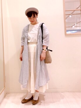 「サックスブルー」｜「アイテム（ハンチング/ベレー帽）」を使った、yuriさん（レディース・157cm）の春コーディネート
