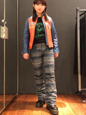 「レザーコーデ」｜「アイテム（その他アウター）」を使った、トキワさん（レディース・155cm）の冬コーディネート