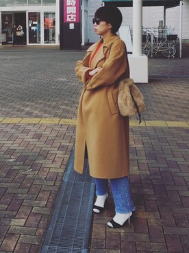 「アイテム（モッズコート、ブラウン系）」を使った、福持奈津美さん（レディース・157cm）の冬コーディネート