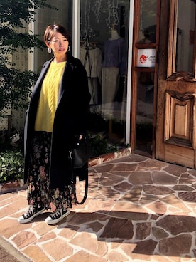 「STUNNING LURE（スタニングルアー）のアイテム（ピーコート）」を使った、福持奈津美さん（レディース・157cm）の冬コーディネート