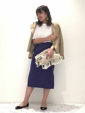 「アイテム（ライダースジャケット）」を使った、annaさん（レディース・158cm）の夏コーディネート