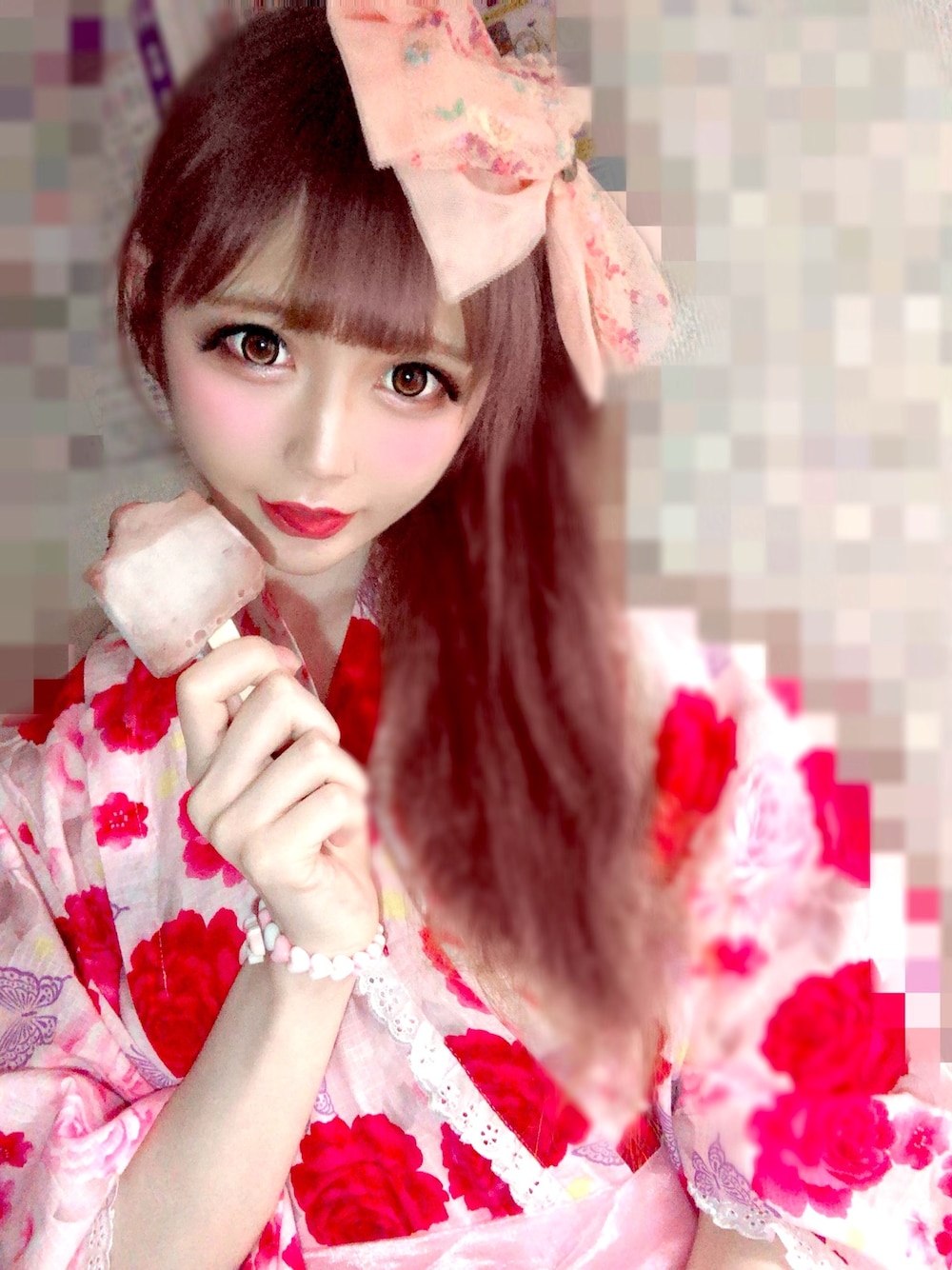 「浴衣、浴衣女子、浴衣ドレス、量産型、デート、おまつり」｜「浴衣ドレスのアイテム（浴衣、ピンク系）」を使った、ゆいたんさん（レディース・158cm）の夏コーディネートの1枚目の写真