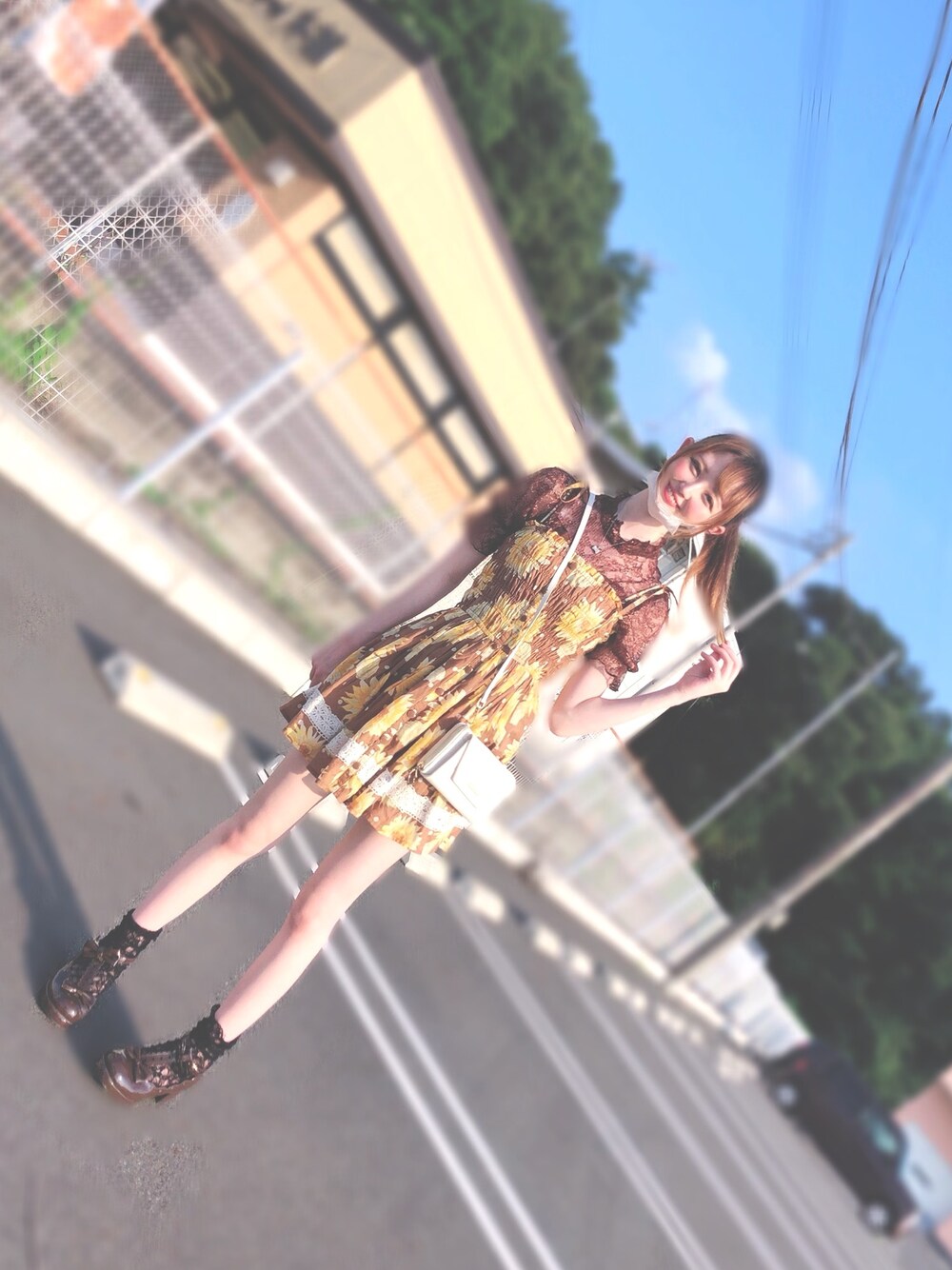 「bye byeのアイテム（トップス、ブラウン系）」を使った、ゆいたんさん（レディース・158cm）の夏コーディネートの1枚目の写真
