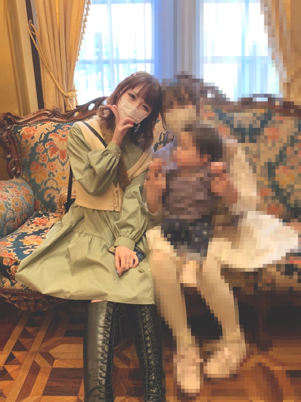 「GUのアイテム（ワンピース/ドレス、グリーン系）」を使った、ゆいたんさん（レディース・158cm）の春コーディネートの1枚目の写真