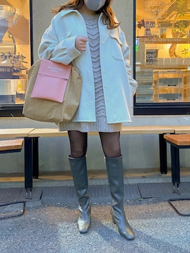 「ロングニット」｜「アイテム（ジャケット/アウター）」を使った、YU さん（レディース・159cm）の冬コーディネート