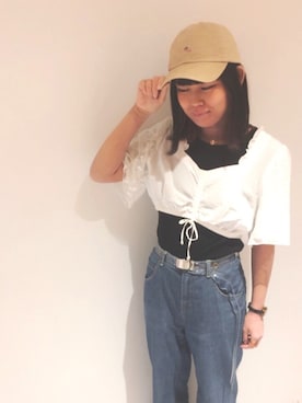「キャップ女子」｜14+ 天王寺MIO店 スタッフさん（レディース・160cm）の夏コーディネート