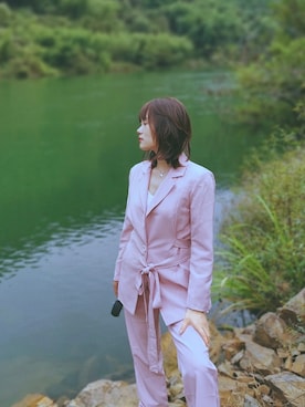 「休闲」｜「アイテム（セットアップ）」を使った、牛一慢さん（レディース・163cm）の秋コーディネート