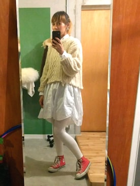 「白タイツ」｜Wataさん（レディース・159cm・30代）の冬コーディネート