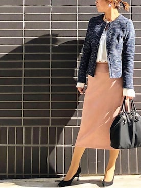 「COMME CA ISM（コムサイズム）のアイテム（ノーカラージャケット）」を使った、hinaimamaさん（レディース・157cm）の秋コーディネート