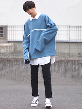 「MAINBOOTH（メインブース）のアイテム」を使った、ろむしさん（メンズ・174cm）の春コーディネート