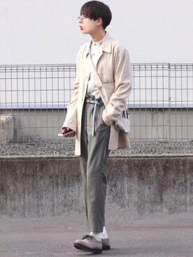「ノーカラーシャツ」｜「アイテム（ブルゾン）」を使った、ろむしさん（メンズ・174cm）の春コーディネート