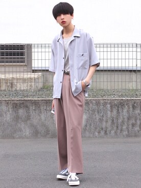 スラックス ピンク系 を使った オープンカラーシャツ のメンズ人気ファッションコーディネート Wear