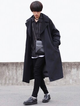 「INTER FACTORY（インターファクトリー）のWEARISTA tai × INTER FACTORY　パーツレスオーバーサイズトレンチコート（トレンチコート）」を使った、ろむしさん（メンズ・174cm）の秋コーディネート