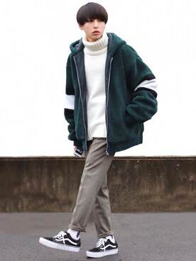 「NO NEED（ノーニード）のアイテム（ブルゾン）」を使った、ろむしさん（メンズ・174cm）の秋コーディネート