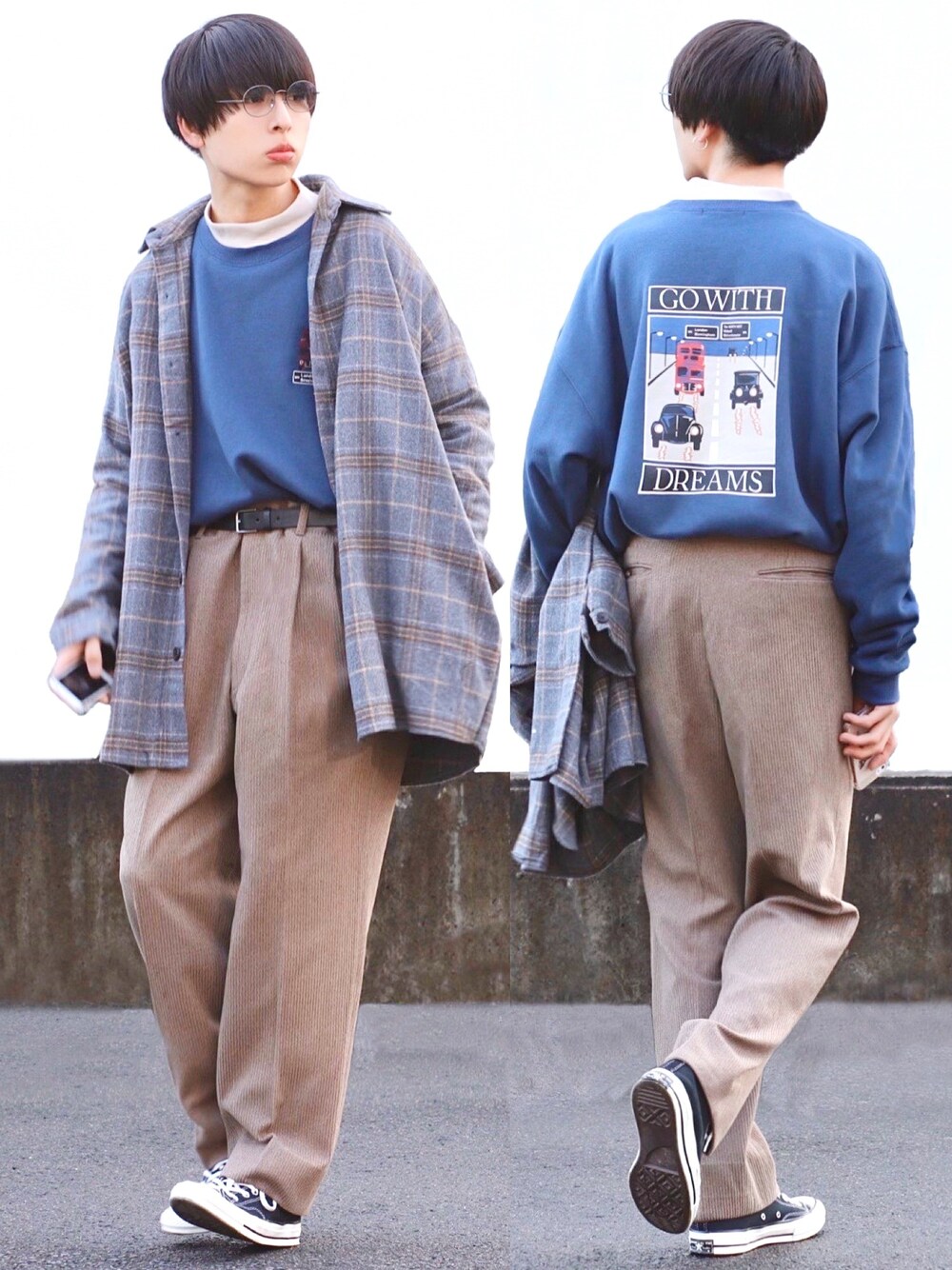 「あけましておめでとうございます！、いいね、save、フォローお願いします🤑」｜「BASQUE magentaの【BASQUE -enthusiastic design-】ビッグシルエットヘビーウェイトチェックネルシャツ/CPOシャツ（シャツ/ブラウス、グレー系）」を使った、ろむしさん（メンズ・174cm）の冬コーディネートの1枚目の写真