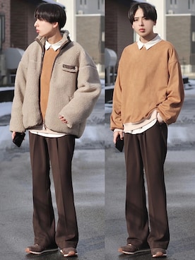 「epnok（エプノック）のアイテム（スウェット）」を使った、ろむしさん（メンズ・174cm）の冬コーディネート