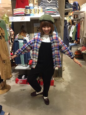 「MINELAL（ミネラル）のアイテム（サロペット/オーバーオール）」を使った、charkoさん（レディース・152cm）の冬コーディネート