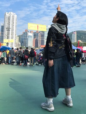 「東洋エンタープライズ（トーヨーエンタープライズ）のアイテム（ナイロンジャケット）」を使った、上野放鬆さん（レディース・150cm）の冬コーディネート