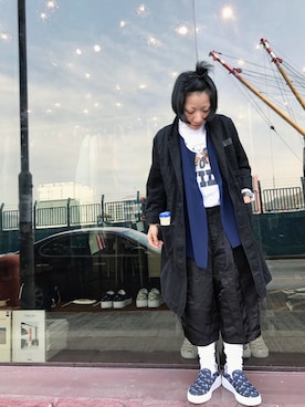 「UNDERCOVER（アンダーカバー）のアイテム（ピーコート）」を使った、上野放鬆さん（レディース・150cm）の冬コーディネート