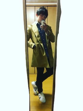 「improves（インプローブス）のアイテム（チェスターコート）」を使った、オッシーさん（メンズ・173cm）の春コーディネート
