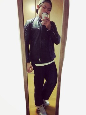 「improves（インプローブス）のアイテム（ライダースジャケット）」を使った、オッシーさん（メンズ・173cm・20代）の春コーディネート