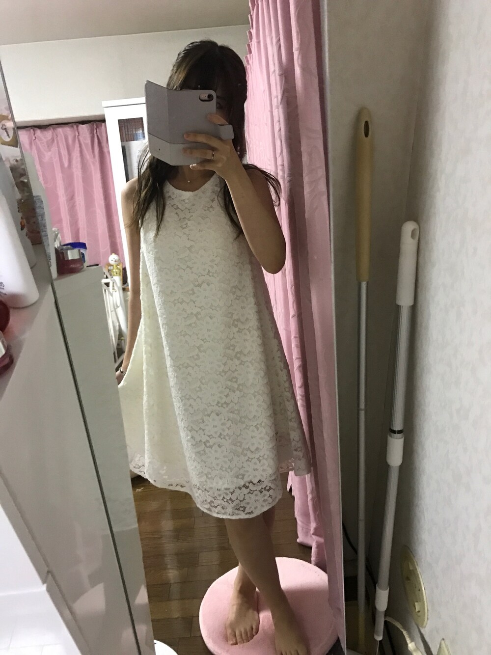 「snidel、スナイデル、ホワイト、ワンピース」｜「SNIDELのバックレースアップAラインワンピース（ワンピース、ホワイト系）」を使った、yuutanさん（レディース・148cm）の夏コーディネートの1枚目の写真