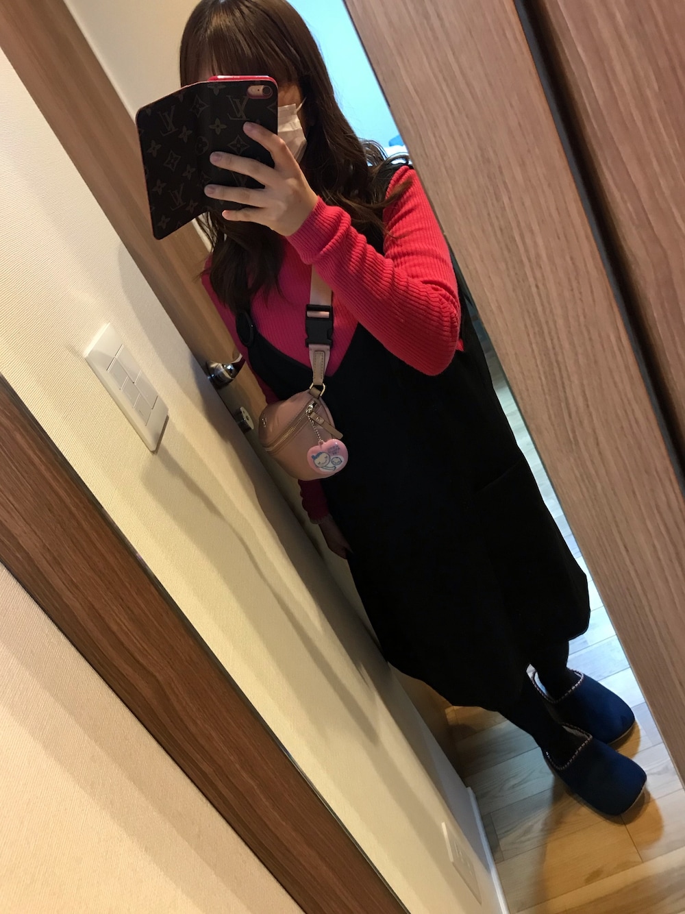 「カジュアル、ピンク×ブラック、UNIQLO、31 Sons de mode、Katespade、妊婦コーデ、マタニティコーデ」｜「UNIQLOのアイテム（トップス、ピンク系）」を使った、yuutanさん（レディース・148cm）の春コーディネートの1枚目の写真
