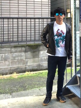 「zozoデニム」｜「アイテム（ライダースジャケット）」を使った、Takiさん（メンズ・171cm）の秋コーディネート