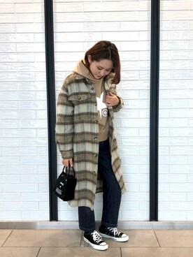 「CONVERSE TOKYO（コンバーストウキョウ）のアイテム（ステンカラーコート）」を使った、haruka.Sさん（レディース・160cm）の秋コーディネート