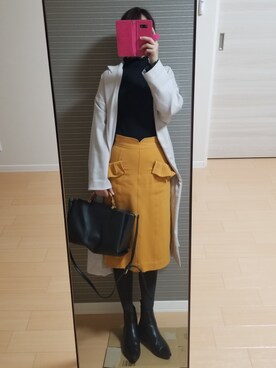 「マスタード」｜「アイテム（トレンチコート）」を使った、もぐ子さん（レディース・158cm）の秋コーディネート