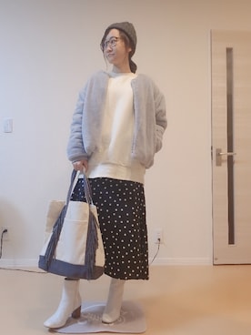 「ドットスカート」｜「アイテム（ブルゾン）」を使った、もぐ子さん（レディース・158cm）の秋コーディネート